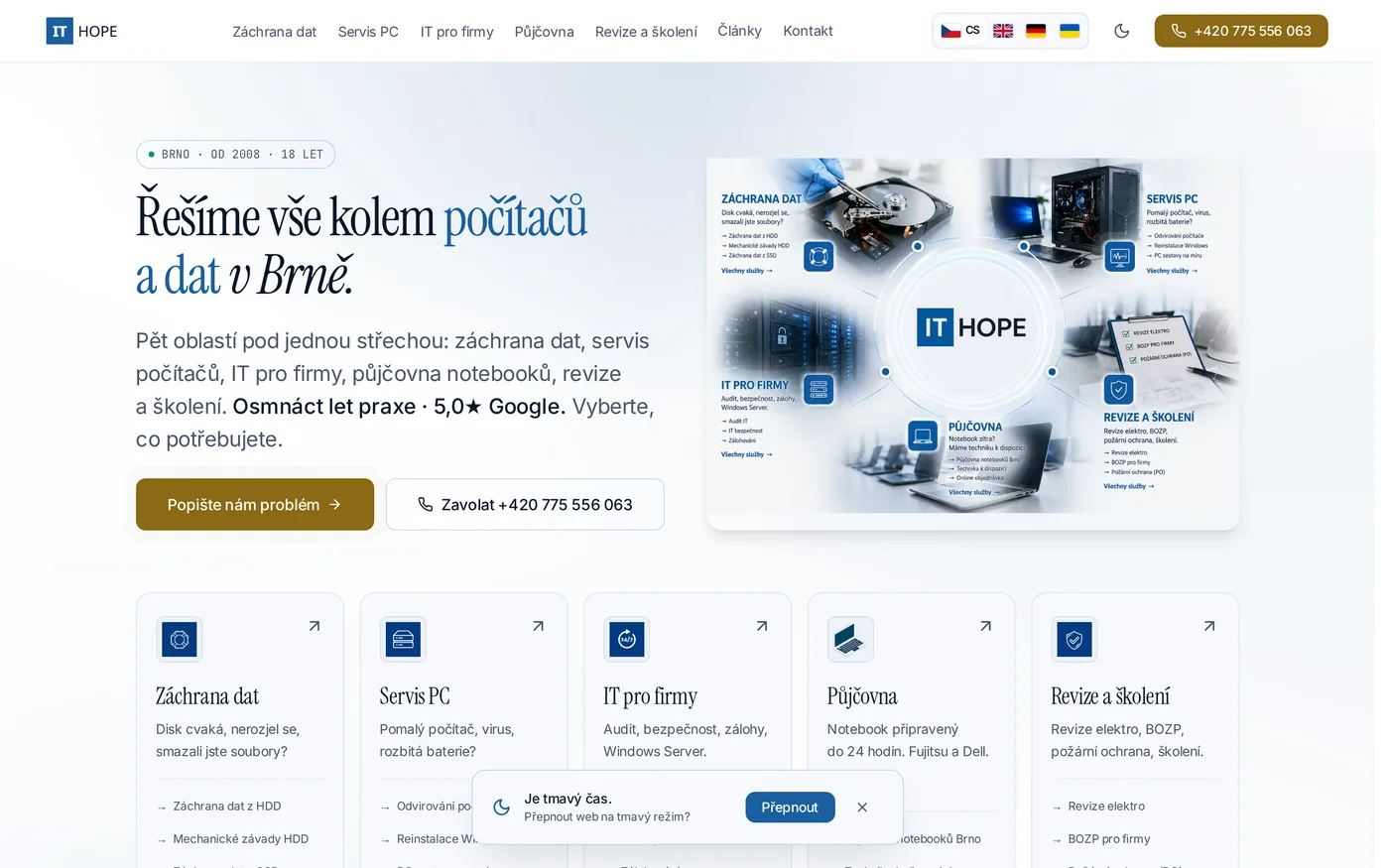 Náhled webu ITHOPE.cz — IT služby a záchrana dat v Brně