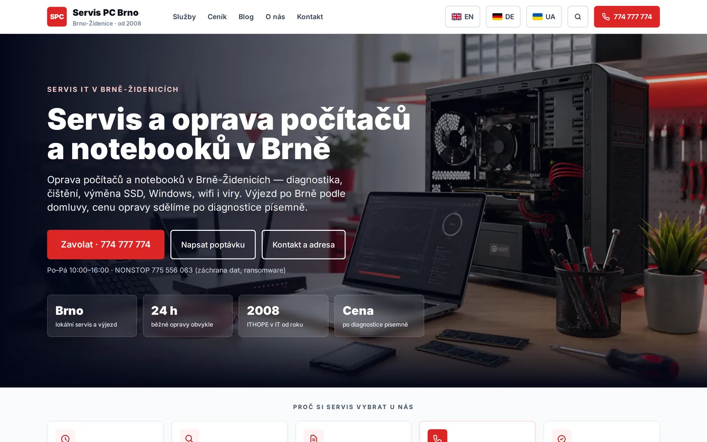 Náhled webu ServisPC-Brno.cz — lokální servis počítačů a notebooků