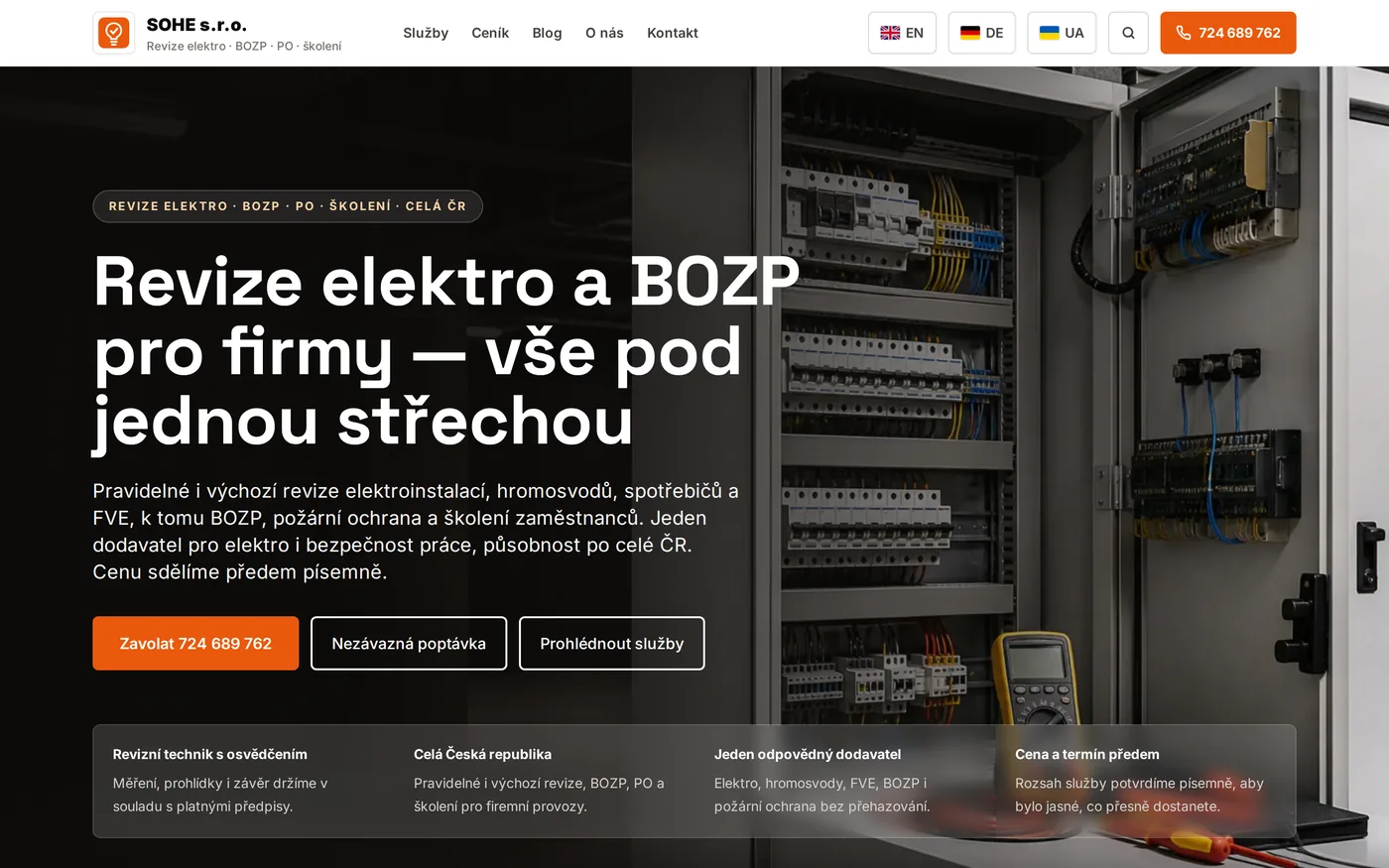 Náhled webu SOHE.cz — revize elektro, BOZP a PO pro firmy