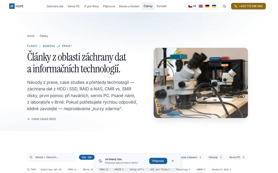 Reálný web ITHOPE.cz — sekce odborných článků